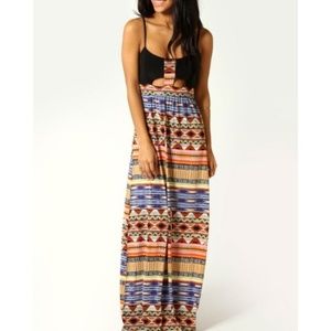 Boohoo Aztec Print Stretchy Cutout Maxi Dress
